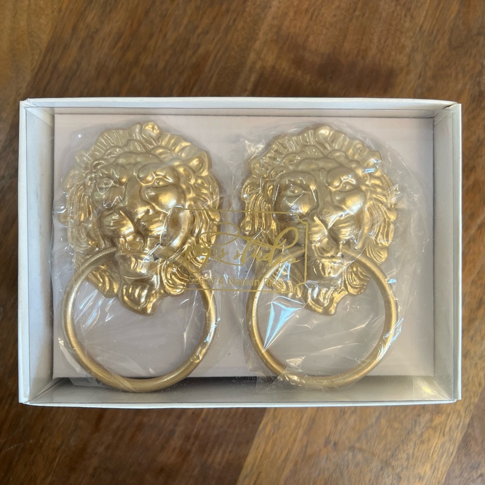Gold Lion Head Napkin Ring Set